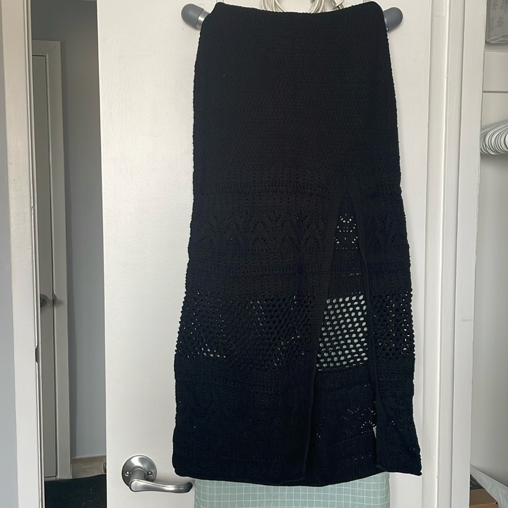 American Eagle long black crochet skirt